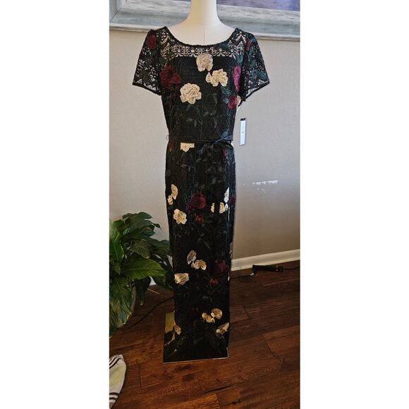 NWT Tahari Boho Embroidered Floral Lace Maxi Gown Dress Women Size 12 Multicolor - Picture 4 of 12